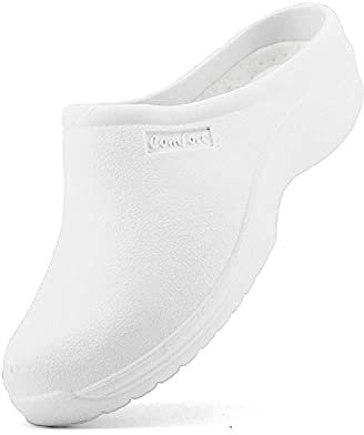 JOMIX Damen Clogs Pantoletten Gartenschuhe Leichte Medizinische Atmungsaktiv Arbeitsschuhe kochschuhe Rutschfest Gummi Gartenclogs (Weiß, 39 EU)
