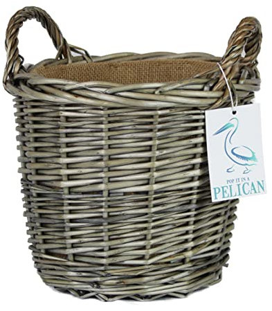 Pop-it-in-a-pelican Square & Round Grey Wicker waste paper Bin. Small Storage Solution. TIDY UP YOUR HOME – toiletries, tissues. Bathroom or Office (Grey Wicker Handles)