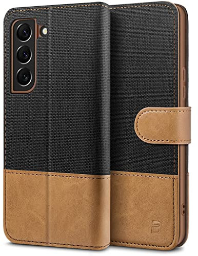 BEZ Handyhülle für Samsung Galaxy S22 Hülle, Tasche Kompatibel für Samsung S22 5G, PU Leder Schutzhüllen aus Klappbar mit Kartenfach [RFID Schutz] Ständer, Magnetverschluss, Schwarz