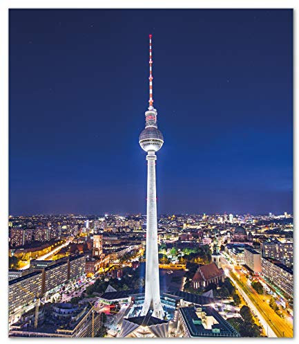 Wallario Herdabdeckplatte/Spritzschutz aus Glas, 52 x 60 cm, 1-teilig, für Ceran- und Induktionsherde, Motiv: Fernsehturm Berlin bei Nacht