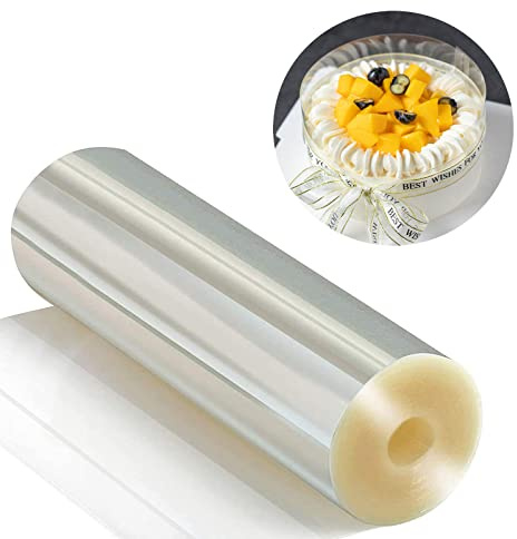 WAFJAMF Clear Cake Collars Acetate Roll Strips 20cm x 10m | Transparent plastic mousse sheets for chocolate decorating, pastry baking, pupil kitchen crafts