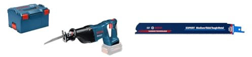 Bosch Professional Scie Sabre Sans Fil GSA 18 V-LI (Longueur de Course: 28 mm, L-Boxx) + Lame de scie sabre `Medium-Thick Tough Metal` S 1155 HHM (Acier robuste, Tôles en acier inoxydable, 225 mm)