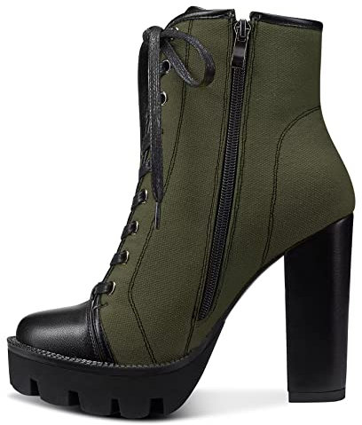 NobleOnly Donna Alto High Tacco Heel Piattaforma Rotonda Punta Stivaletti Cerniera Lacci Equitazione Stivali Classico Feste Ufficio 13 CM Heels Verde A 44 EU