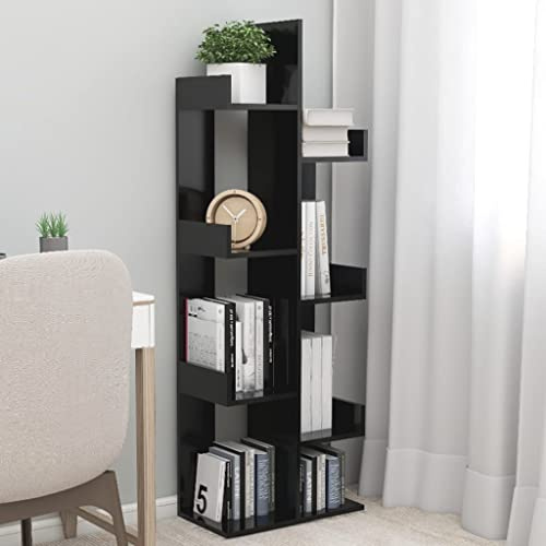 homiuse Bücherregal Baumförmige 48x25,5x140 cm 8 Fächer Bücherregal Schwarz Holzwerkstoff Regal Wand Aktenschrank Regal Schmal Standregal BüCherregal Holz Buchregal BüCherschrank Aufbewahrungsregal