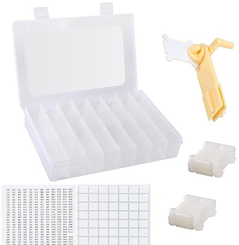 Stickerei Zahnseide Organizer, Kreuzstich Faden Aufbewahrungsbox Spulenwickler, 1 Abnehmbare 24 Fächer mit 40 Hartplastik Zahnseide Spulen und Aufkleber für Handwerk DIY Stickerei Nähen Lagerung