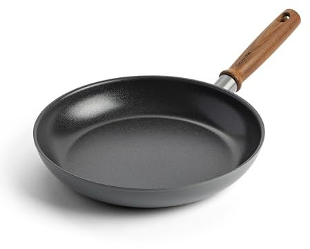 GreenPan Mayflower Pro Sartén Antiadherente Cerámica Saludable Anodizado Duro 24 cm, Mango de Madera Vintage, Sin PFAS, Apta para Inducción, Gris Carbón