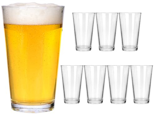 CUCUMI 8pcs 16oz Beer Pint Glasses, Drinking Glasses Set of 8 Highball Glasses Water Cups for Cold Beverages