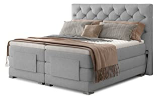 ALTDECOR Boxspringbett elektrisch verstellbar mit 2 Matratzen Bonell- und Taschenfederung + Topper (9 cm hoch), Polsterbett mit Kopfteil DIVO - 180x200 - Hellgrau - Grande 81