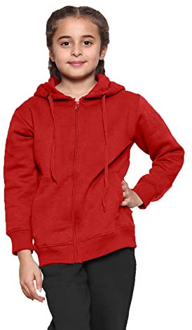 GW CLASSY OUTFIT Felpa con cappuccio unisex in pile con cerniera, per bambini, ragazze, ragazzi, felpa con cappuccio in PE, stile casual, alla moda, taglia 4-13 anni, Rosso, 5-6 Years