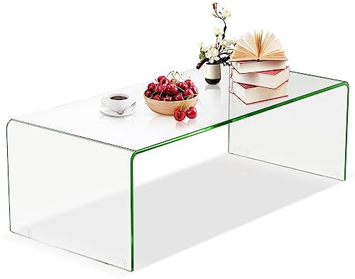 Giantex Table basse transparente en verre trempé, table basse rectangulaire, coins arrondis et bords lisses pour salon, table basse moderne de style minimaliste