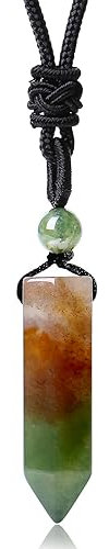 XIANNVXI Indian Agate Crystal Necklace Natural Healing Crystal Necklace for Men Women Hexagonal Point Gemstone Pendant Reiki Adjustable Rope Men's Necklace Jewellery