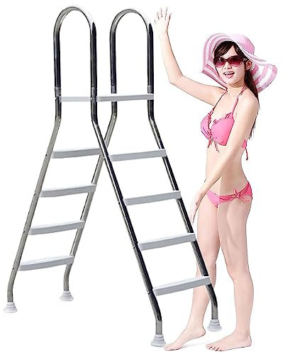 BOTOWI Aufstell-Schwimmbadleiter 52 | 304 Edelstahl-Pooltreppe | Strapazierfähiger Kunststoff 4 Schritte | Belastung 500 lb