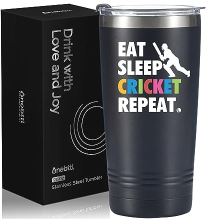 Onebttl Cricket Gifts, Cricket Presents for Men on World Cricket Day, Birthday and Christmas, 20 oz Insulated Stainless Steel Tumbler - EAT Sleep Cricket Repeat