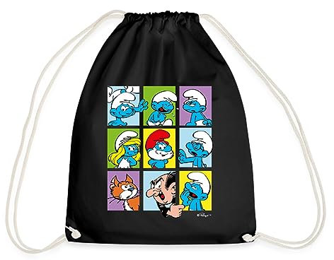 Spreadshirt Die Schlümpfe Kacheln Turnbeutel, One Size, Schwarz