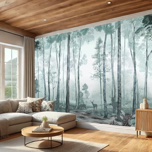AMUGISH Grey Retro Forest Wallpaper Natural Scenery Wall Mural for Bedroom Living Room (118''W*91''H Non-Woven)