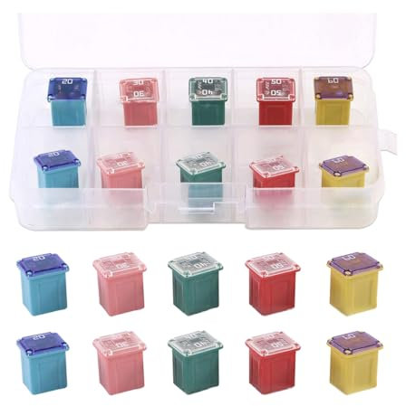CGEAMDY 10 Pieces Car Fuses Assortment Kit, Block Fuse 20A 30A 40A 50A 60A, Tall/Standard and Low Profile Box Shaped Automotive Fuses, Automotive Combination Low and Tall Box Shaped Fuse Kit For Car