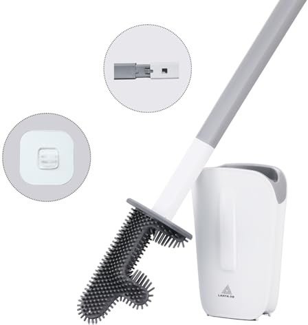 LANTA DS, Silicone toilet brush, Quick drying, Flexible and soft toilet brush for deep cleaning, Toilet brush with dispenser, Floor or wall mounting, Gray
