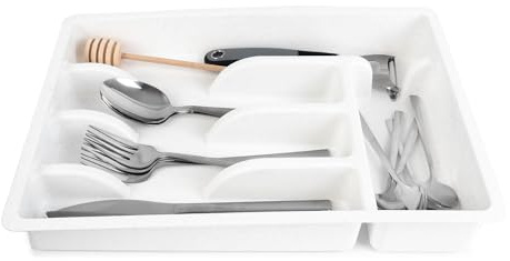 KADAX Schubladeneinsatz für Besteck, Ordnungssystem für Schublade, Robuster Organizer für Schubladen, Funktionaler Schubladentrenner, Besteckkasten (Weiß)