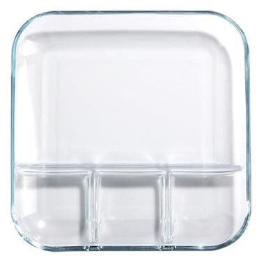 Bafnsiji Glass Divided Plate for Adults, Tempering Glass Divided Plate, Divided Dinner Plates, Portion Control Containers, Crystal Glass Portion Control Plate, Reusable Plates,A