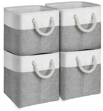 flintronic Storage Basket for Shelves 4 Pack, Foldable Storage Basket, Storage Boxes with Handles, Wardrobe Organiser, Fabric Storage Basket, for Sorting Clothes, Family Items, Toys 30 * 30 * 30 cm