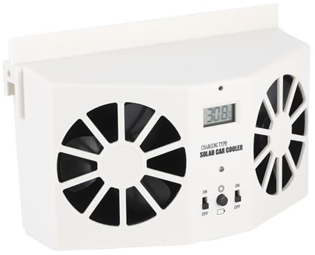 Ventilador de Coche con Energía Solar con Doble Conducto, Doble Motor y Pantalla de Temperatura, Elimina Mascotas y Olores, Ajuste Universal