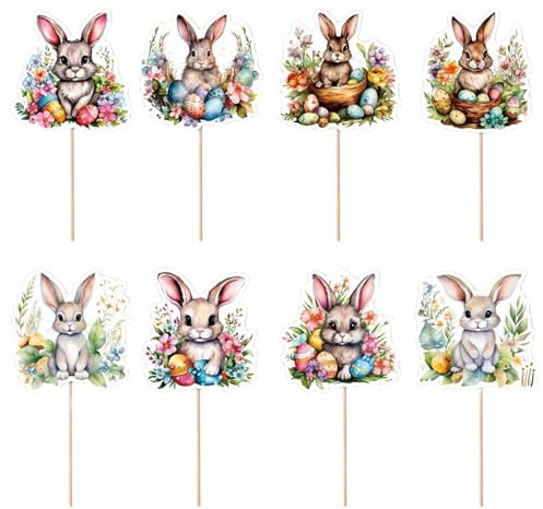 8 Stück Ostern Bunny Ohr Cupcake Toppers, Ostern Cupcake Toppers, Osterhase Ostereier Cupcake Deko, Ostern Tortentopper Kuchen Deko, für Ostern Deko Kinder Bunny Themenparty