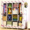 XSMYMX Canvas-Kleiderschränke Stoffschränke Kleiderschrank mit 2 Kleiderstangen, 12 Regalen für Schlafzimmer, Wohnzimmer,F