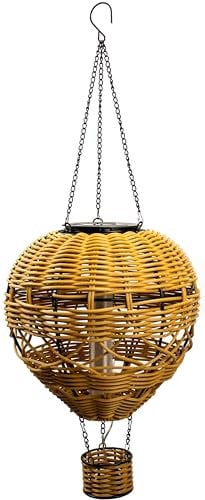 Northpoint Solar Heißluftballon LED Lampe aus Rattan – Wetterfeste Solar Hängelaterne für Garten, Balkon & Terrasse – Boho Deko Windlicht mit warmweißem Licht – Outdoor Solarleuchte zum Aufhängen