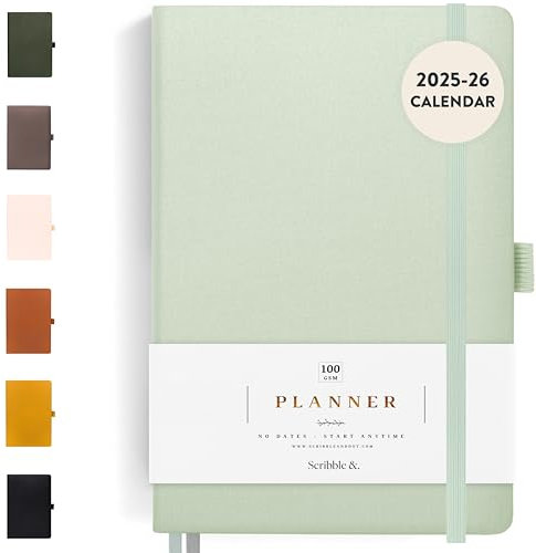 Scribble & Dot® Tagesplaner, Wochen- und Monatsplaner 2024 | Erreichen Sie Ihre Ziele mit diesem Wochenplaner, Format A5, Hardcover Agenda, jederzeit beginnen (Blauer Salbei)