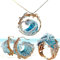 HOUSN Ocean's Oath Schmuckset, Set mit Halskette und Ringen mit blauen Ozeanwellen, S925 Silber Zirkonia Boho Ozeanstrand Schmuck, für Frauen und Mädchen,Gold