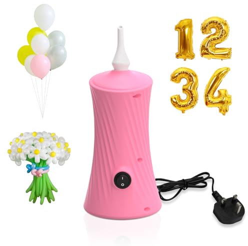 PlusFive Electric Balloon Pump UK Plug, Electric Air Pump for Long Balloons and Foil Balloons, Portable Balloon Inflators Blower Machine for Birthday Party Wedding Christmas Ballon Decorations (PINK)