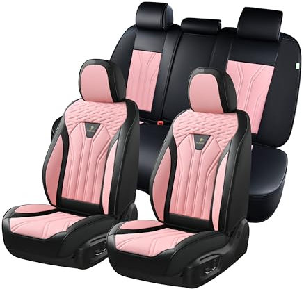 FLORICH Set completo di coprisedili in pelle, coprisedili per auto, 5 posti, colore rosa, adatti per la maggior parte delle auto, camion, SUV