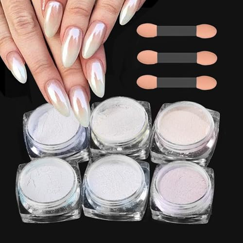 GZSYY Chrome Nail Powder Aurora Ice Shimmer Chrome Pigment Pulver 6PCS Perle Chrom Nagelpuder Metallic Glitzerpuder