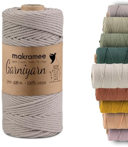 GARNIYARN Premium Macrame Garn – Weiches Baumwollseil für Makramee, DIY-Bastelprojekte, Wandbehänge, Pflanzenhänger und Wohnaccessoires (einfach Taupe, 100m)