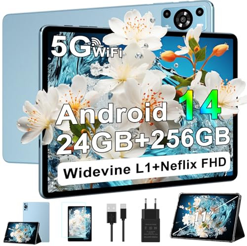 ZIOVO Tablette 11 Pouces Tablette Android 14,24Go RAM+256Go ROM/TF 1To, Octa-Core 2.0GHz,5G WiFi/8000mAh/13+5MP/GMS Certified/Couvercle Métallique/Widevine L1,Tablette Tactile -Bleu