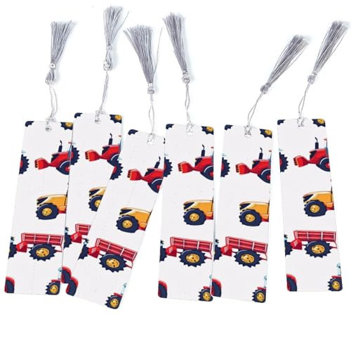 Lesezeichen, Seitenmarkierungen mit Quasten für Damen, Kinder, Studenten, Lehrer, Lesen, Bauernhoftraktoren mit Trolley, 6 Stück