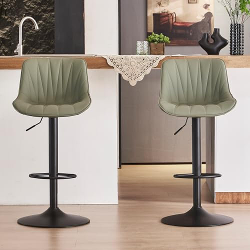 YOUTASTE Barhocker 2er Set Barstuhl Höhenverstellbar, Drehbar mit PU-Leder, Tresenhocker mit Rückenlehne und Fußstütze Sitzhöhe 57cm - 82cm für Küche, Theke, Bar, Olivgrün