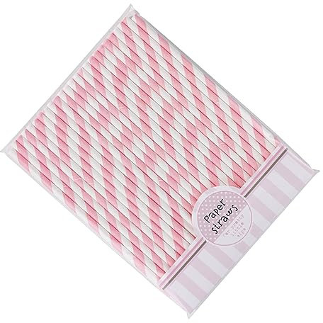 Healeved 30pcs Striped Paper Straws 20cm Pink White Stripe Drinking Straws for Parties Banquets