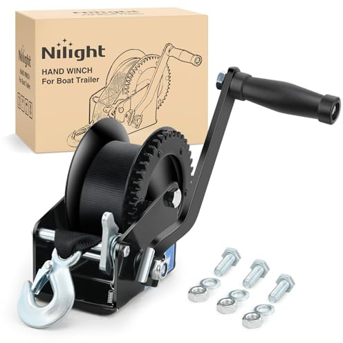 Nilight Treuil Manuel de 544,3 kg pour Bateau Robuste avec Sangle de 7,9 m, Crochet de Corde à cliquet bidirectionnel, Vitesse 4:1, treuil Manuel Portable pour remorques, Bateaux, Camping-Cars, VTT,
