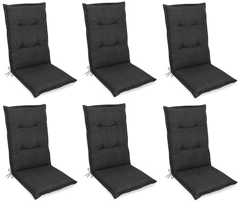Gardissimo 6er Set Premium Hochlehner anthrazit, Gartenstuhlauflagen 120 x 50 x 8 cm Auflagen Polsterauflagen UV-Lichtecht Stuhlauflagen Sitzauflagen