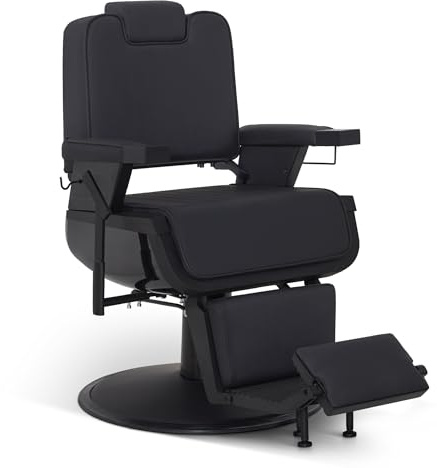 Barberpub Friseurstuhl mit Kopfstütze Kippbar, Friseureinrichtung mit Hydraulikpumpe 360° Drehbar, Bedienungsstuhl Höhenverstellbar, Barber Stuhl Kunstleder, 3823 (Schwarz)