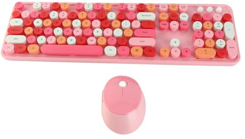 Kabellose Tastatur- und Mauskombination, 2,4G Retro Schreibmaschine, kabelloses Tastatur Maus Set, 104 Tasten Tastatur in voller Größe und optische 1600 DPI Maus, für PC (Rosa