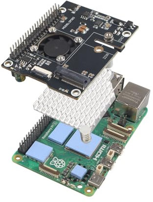 ZDE ZP583 PoE HAT PCIe to M.2 Key M NVMe SSD Adapter Board Power Over Ethernet with Aluminum Heatsink Onboard Cooling Fan for Raspberry Pi 5 Support M.2 NVMe SSD 2230 2242 802.3af/at Network Standard