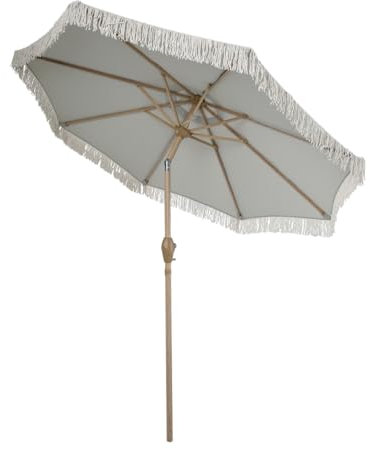 JUANIO Parasol à franges beige en tissu réglable, avec une protection solaire pour jardin, terrasse et piscine - diamètre 230 x hauteur 240 cm