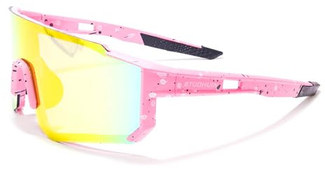 RTUOHUIN Schnelle Brille, Fahrradbrille Sonnenbrille für Herren und Damen UV400 Schutz Sportbrille TR90 Flexiblem Rahmen für MTB Rennrad Fahrrad Ski Laufen Rave - Rosa
