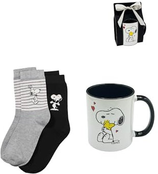 ONOMATO! Peanuts Geschenkset Frauen Tasse und Socken Damen | Snoopy | kleine Geschenke für Frauen | Teetasse | Kaffeetasse | mit Geschenkverpackung