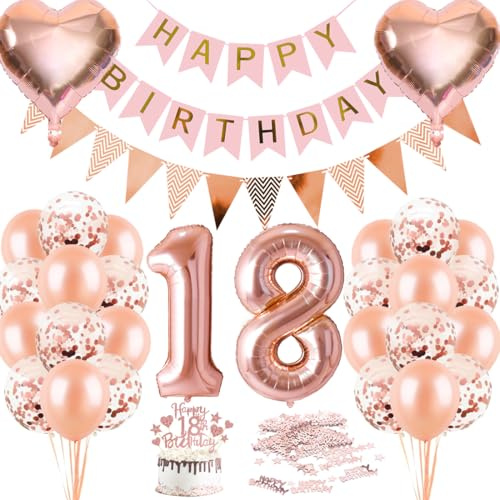 Palloncini 18 Anni Compleanno Oro Rosa, Addobbi 18 Anni Compleanno, Palloncino 18 ° Compleanno, Torta Topper, Happy Birthday Banner, Pallone Foil Numero 18, Oro Rosa Palloncini per Decorazioni Festa