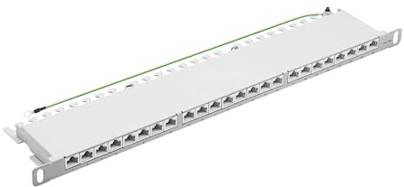 Patchpanel 19 Zoll Patchfeld 24 Port Cat.6a Verteilerfeld RJ45 Module 19 Zoll Rackeinbau geschirmt 0,5HE Patchpanel 24 Port für cat5e, cat6, cat6a, cat7, cat8 Patchkabel, Verlegekabel (Grau)