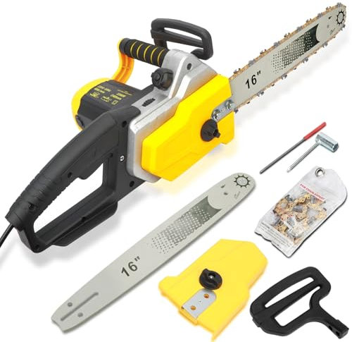 Washranp 2200W 16'' Powerful Electric Chainsaw, 220-240V Copper Motor Electric Chainsaws with Double Brakes, Automatic Oiler, Lightweight Corded Chainsa for Chopping logs, Cutting Trees Yellow