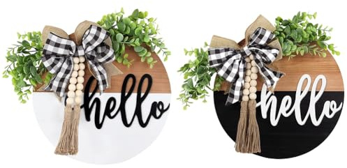 Puthernm Round Hello Wooden Welcome Sign Farmhouse Front Porch Door Sign Easy Install Easy to Use